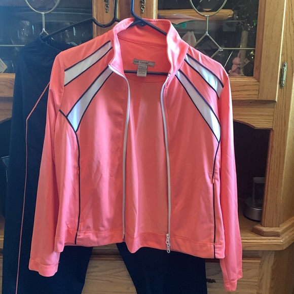 Oleg Cassini activewear, sportswear set blue pants and orange jacket LP Like new - Picture 3 of 6
